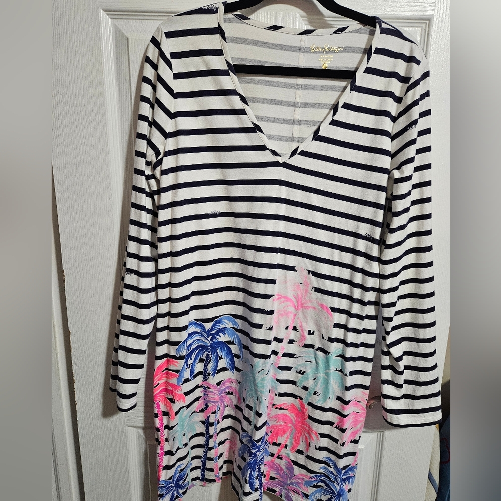 Lilly Pulitzer V-Neck Dress with Palm Tree Design